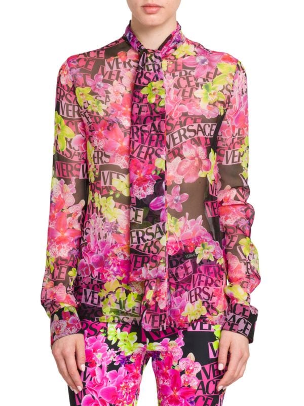 Versace Orchid Silk Chiffon Shirt Versace