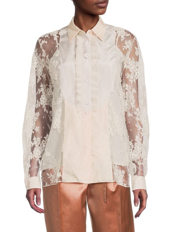 Silk Lace Button Down Shirt Bottega Veneta