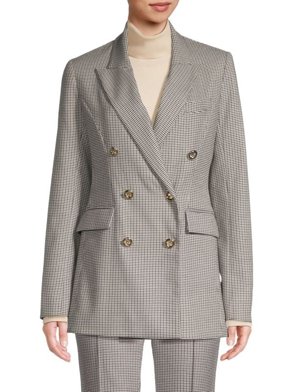 Mia Double-Breasted Houndstooth Blazer Toccin