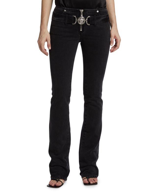 Low Rise Belted Flare Jeans Versace