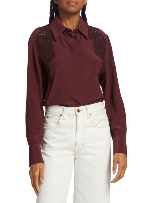 Silk Lace-Accented Shirt Chloe