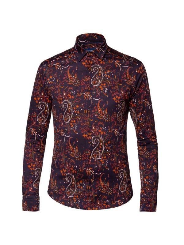 Contemporary-Fit Paisley Jersey Shirt Eton