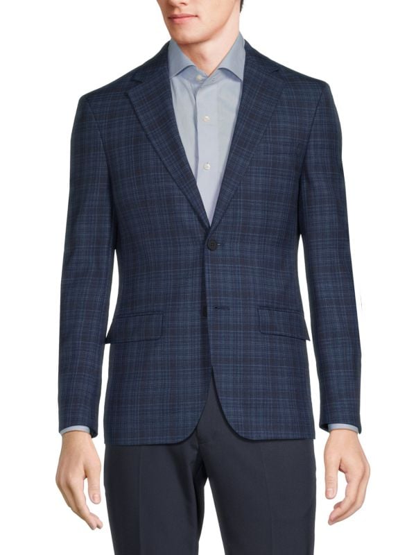 Slim Fit Plaid Wool Blend Blazer Calvin Klein