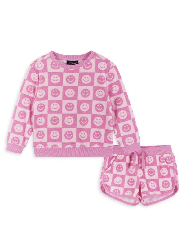 Little Girl's 2-Piece Smiley Terry Sweatshirt & Shorts Set Andy & Evan