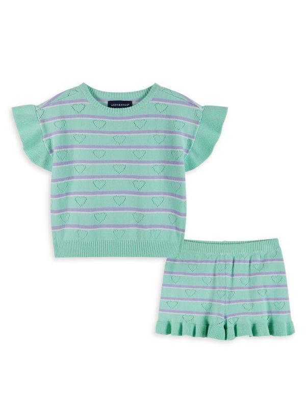 Little Girl's 2-Piece Heart Striped Knit Tee & Shorts Set Andy & Evan