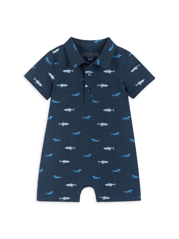 Baby Boy's Shark Print Polo Romper Andy & Evan