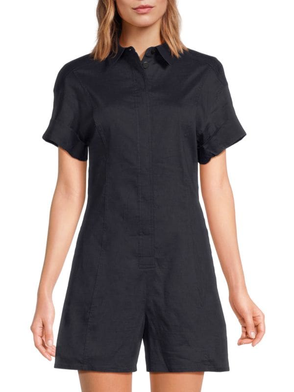 Short-Sleeve Linen Blend Romper Theory