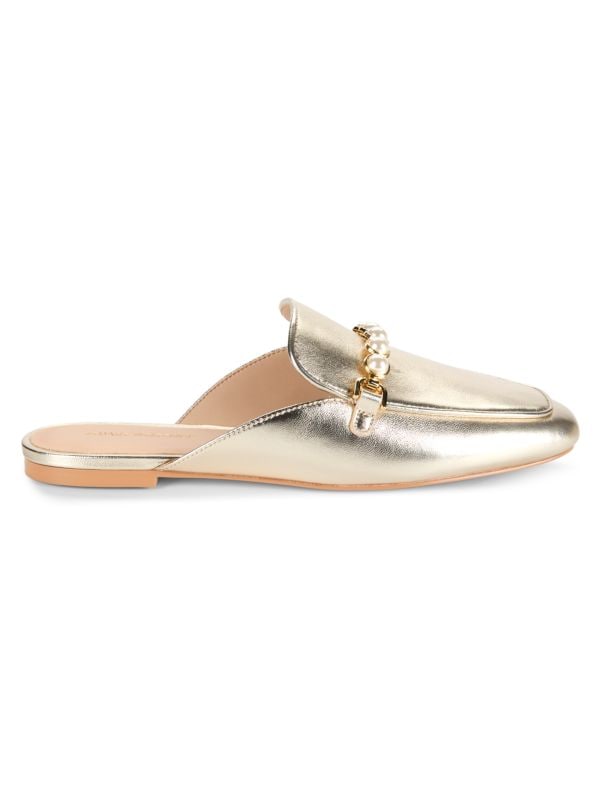 Faux Pearl Trim Leather Flat Mules Stuart Weitzman