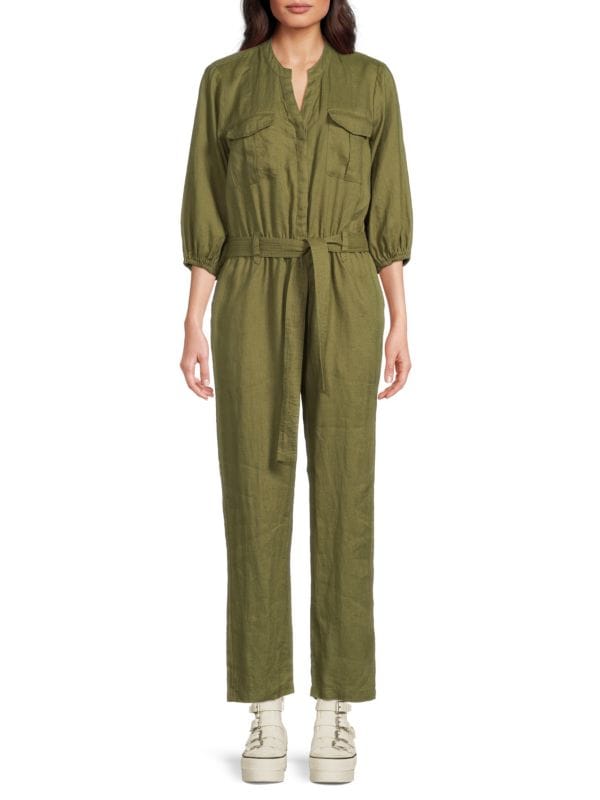 100% Linen Belted Jumpsuit Saks Fifth Avenue