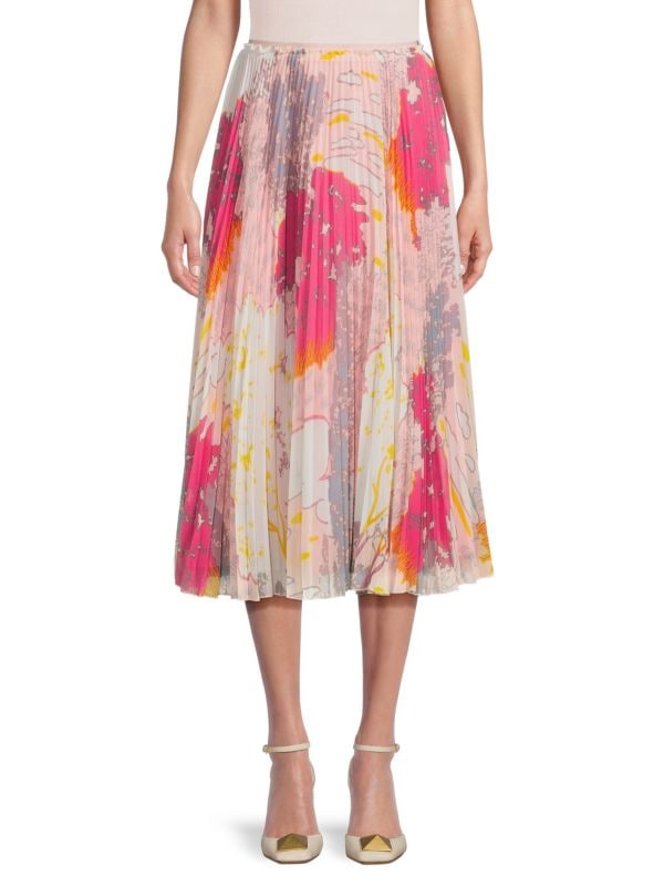 Print Accordion Pleat Midi Skirt REDValentino