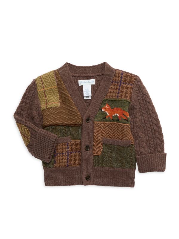 Little Boy's & Boy's Embroidered Cable-Knit Wool Cardigan Ralph Lauren