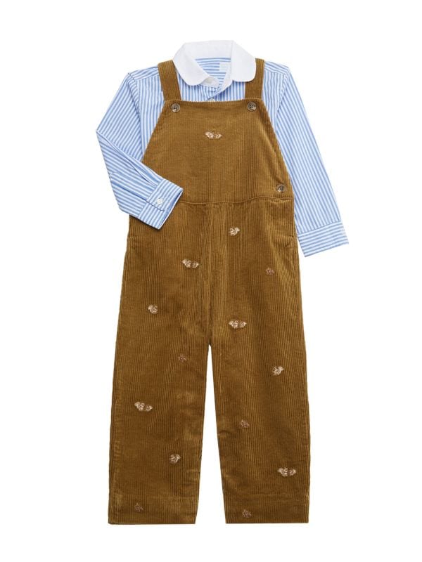 Baby Boy's 2-Piece Striped Shirt & Corduroy Embroidered Overalls Set Ralph Lauren