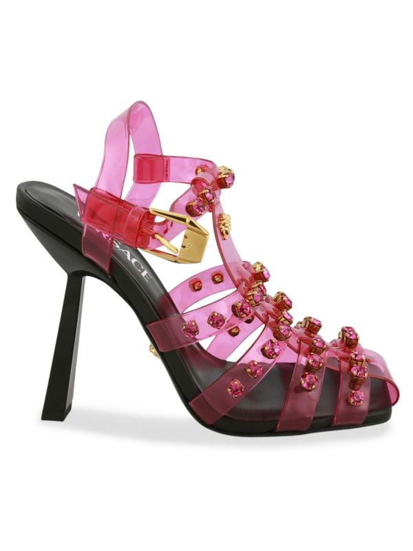 Medusa Embellished Cage Sandals Versace