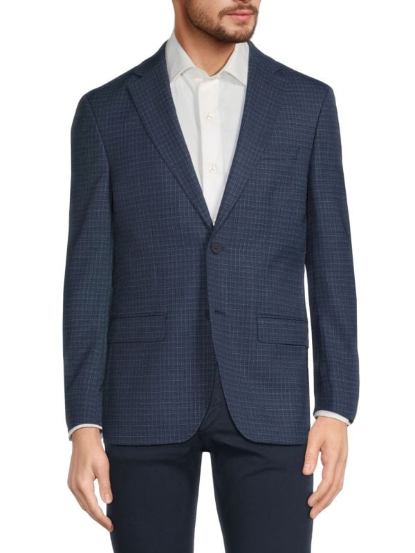 Slim Fit Checked Wool Blend Blazer Calvin Klein