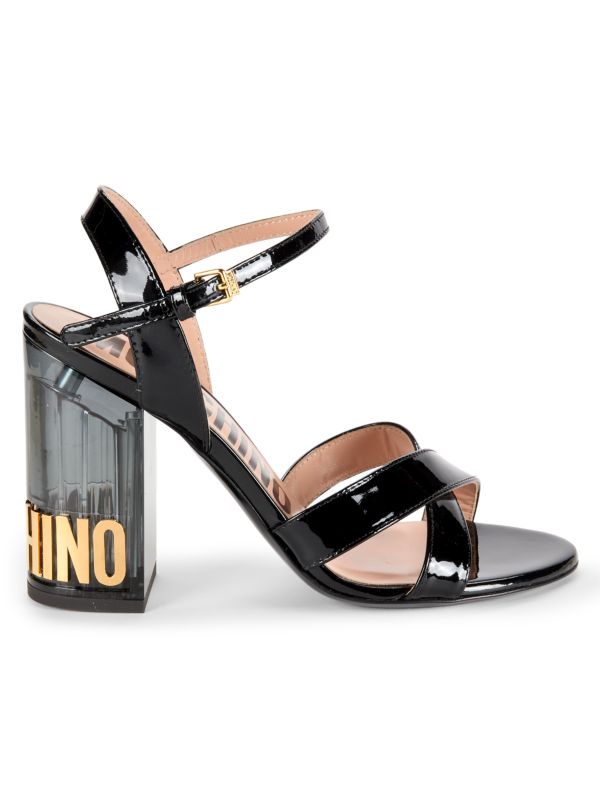 Block Heel Patent Leather Sandals Moschino