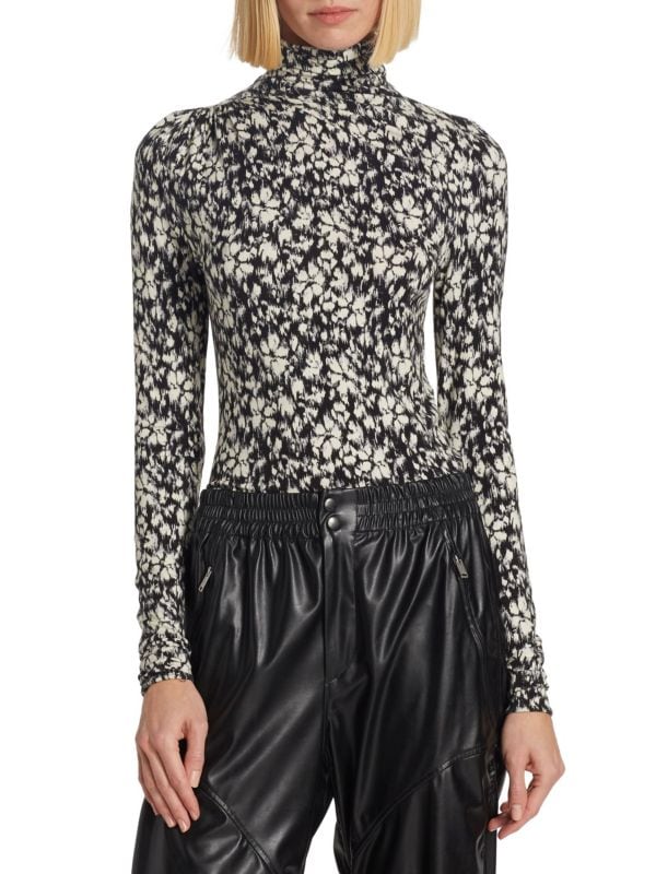 Lou Printed Jersey Turtleneck Top Isabel Marant