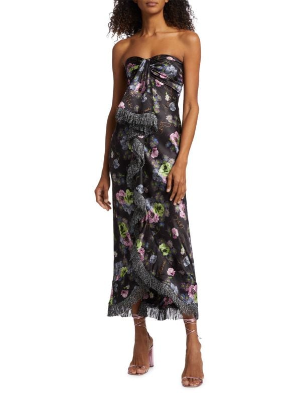 Elise Floral Fringe Silk Midi Dress Cinq a Sept