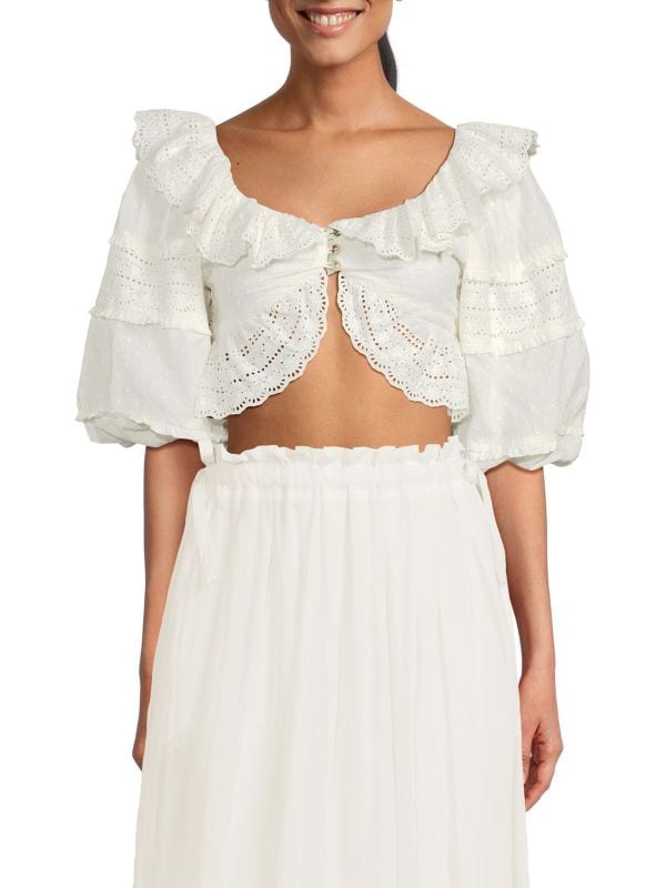 Puff Sleeve Lace Crop Top Farm Rio