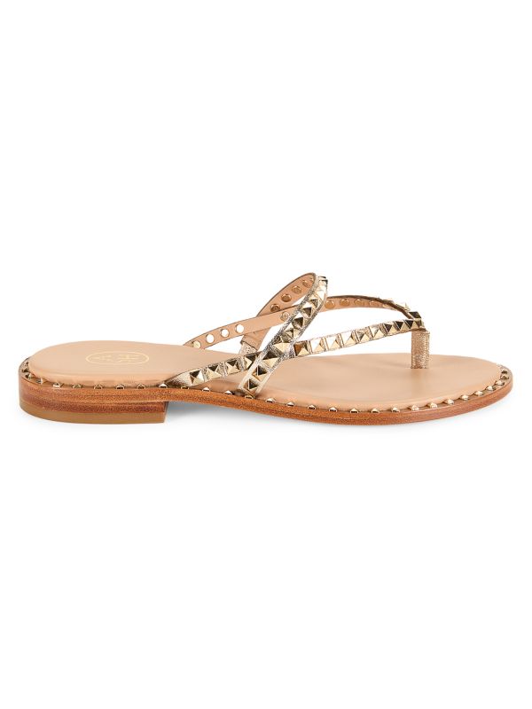 Pulse Metallic Pyramid Stud Leather Flat Sandals Ash