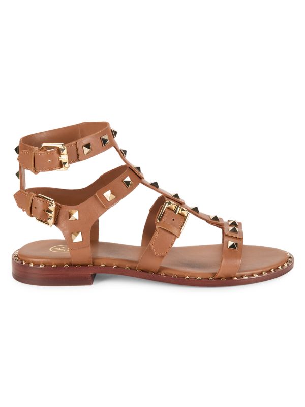 Pacific Studded Leather Flat Sandals Ash