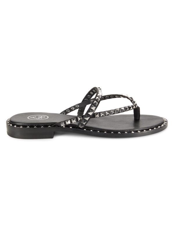 Pulse Pyramid Stud Leather Flat Sandals Ash