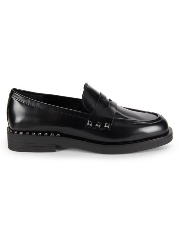 Studded Leather Penny Loafers Ash