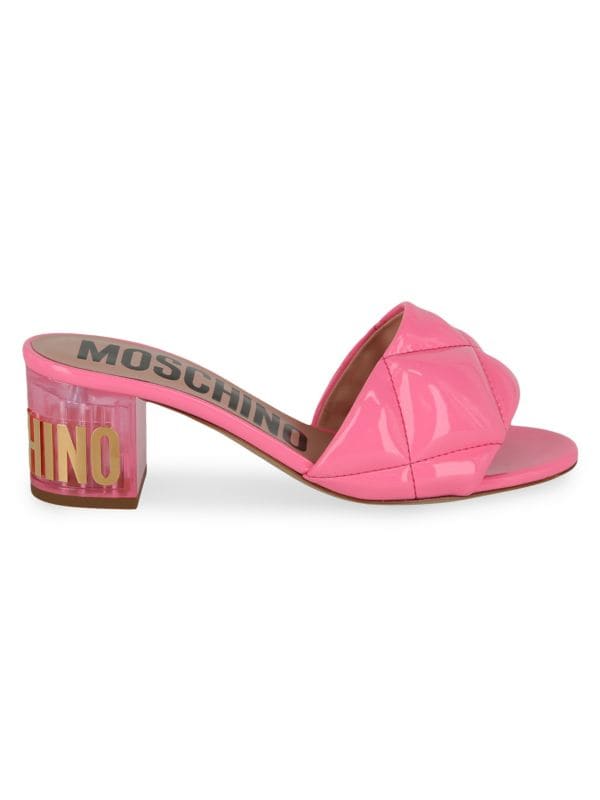 Quilted Faux Patent Leather Sandals Moschino