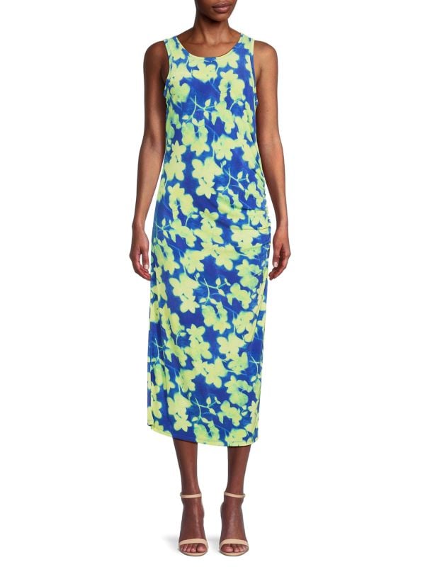 Floral Ruched Midi Dress Calvin Klein