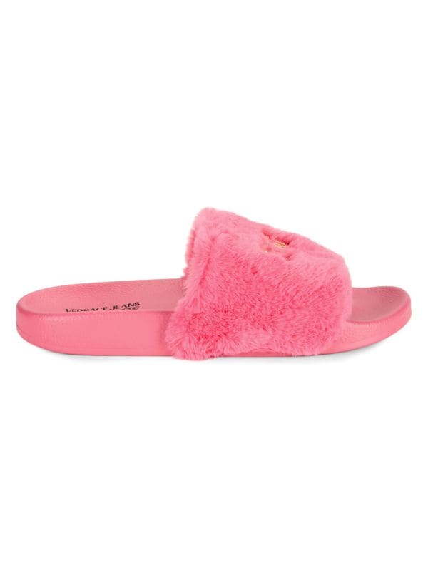 Logo Faux Fur Slides Versace Jeans Couture