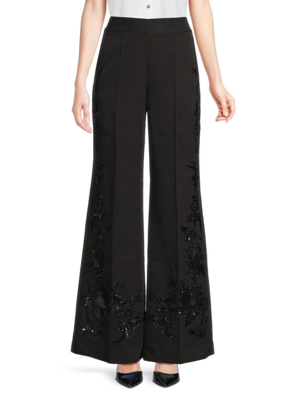 Samantha Beaded Stretch Twill Wide-Leg Pants Kobi Halperin