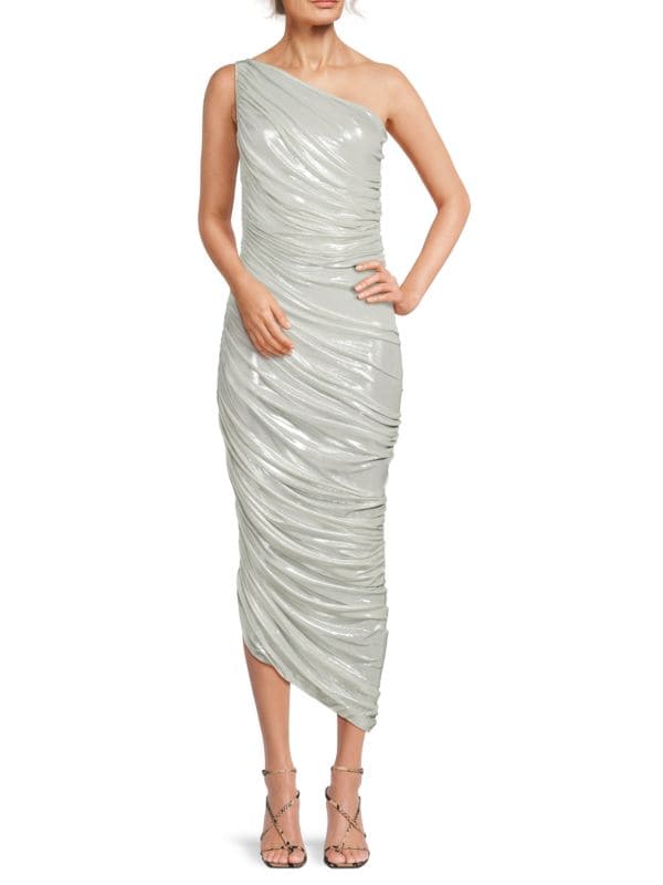 Diana Metallic Ruched Midi-Dress Norma Kamali