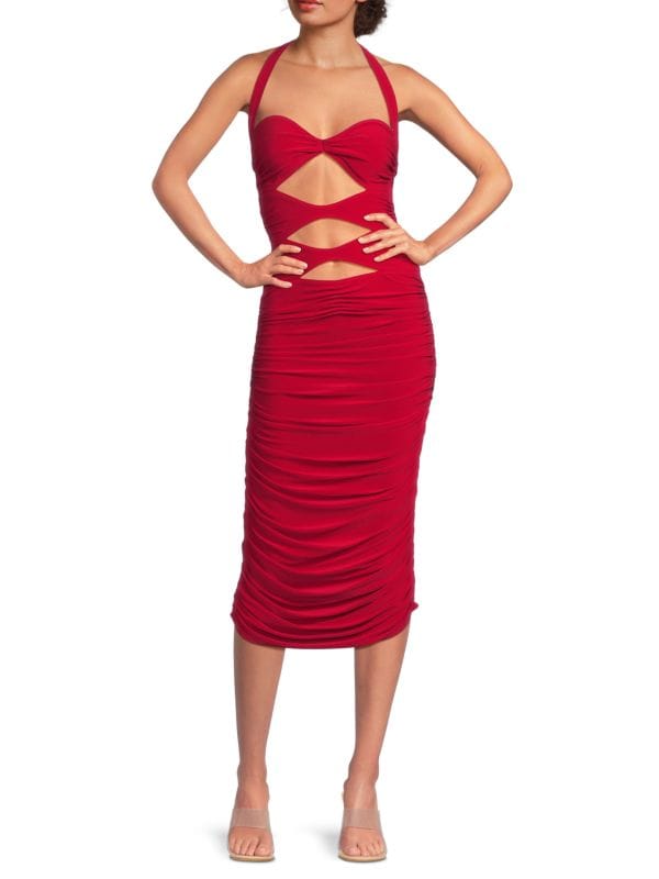 Peekaboo Cutout Ruched Midi Dress Norma Kamali