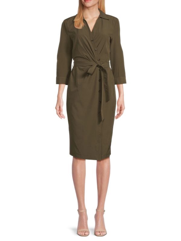 Tie Waist Knee Length Shirtdress Calvin Klein