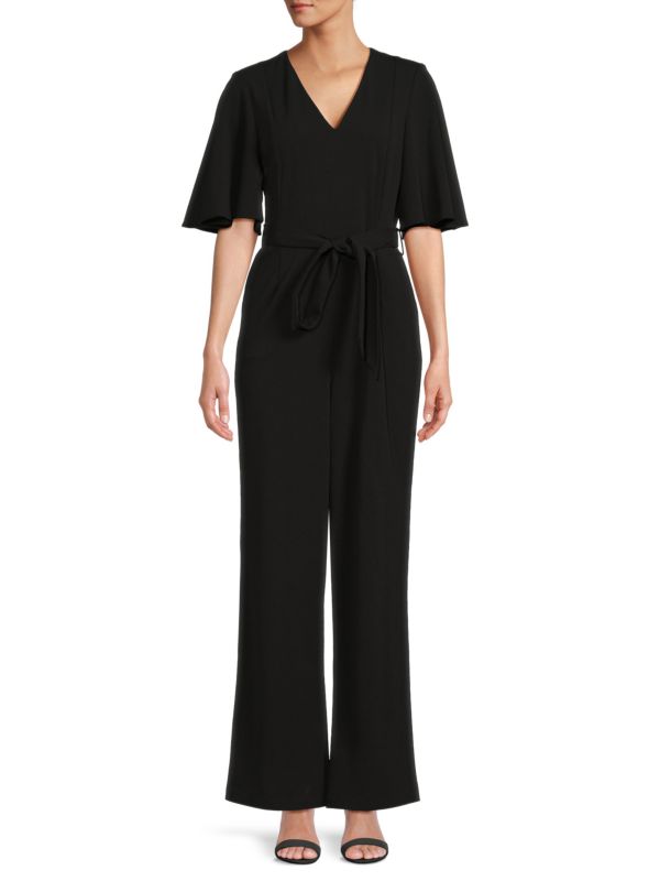 V Neck Belted Jumpsuit Calvin Klein