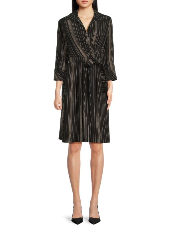 Striped Belted Wrap Dress Calvin Klein