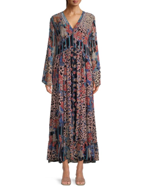 Ontar Beesley Print Silk Blend Maxi Dress Johnny Was