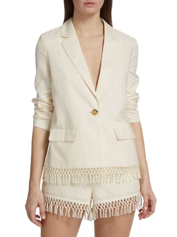 Chitra Fringe Trim Linen Blend Blazer Cami