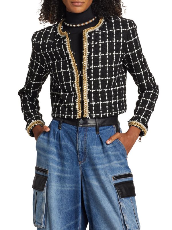 Sabina Windowpane Crop Jacket Alice + Olivia