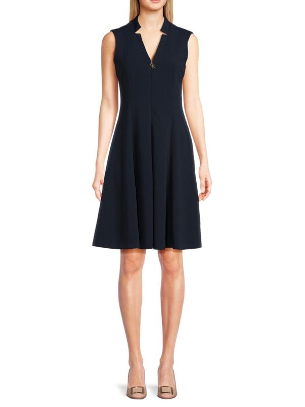 V Neck Pleated Dress Calvin Klein