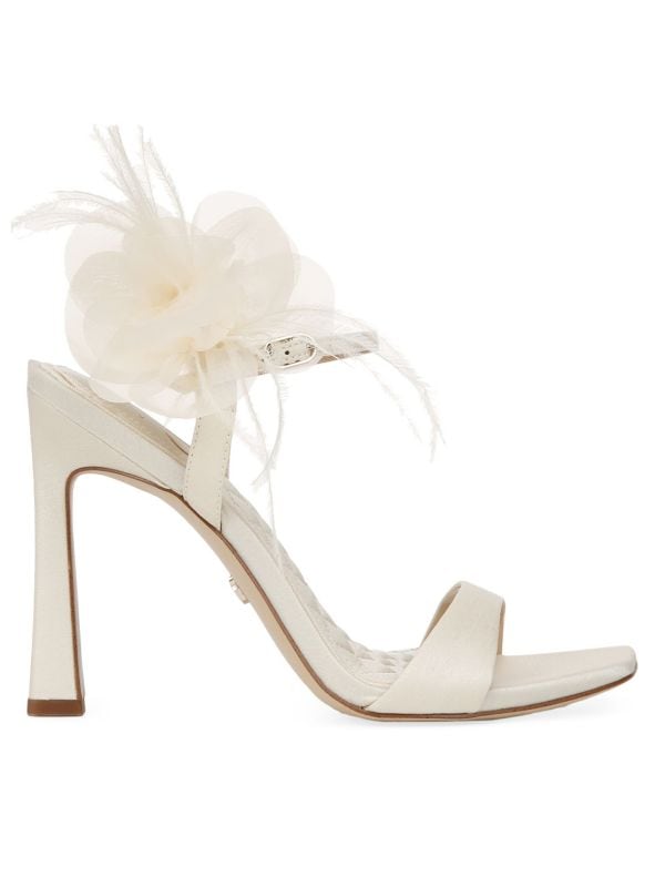 Leana Feather Trim Flower Appliqué Leather Sandals Sam Edelman