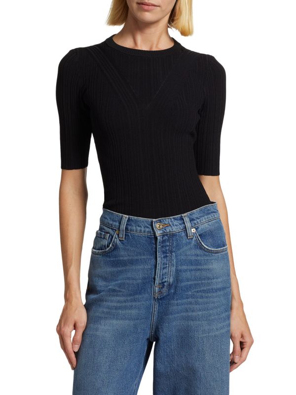 Cut-Out Back Rib-Knit Top 7 For All Mankind