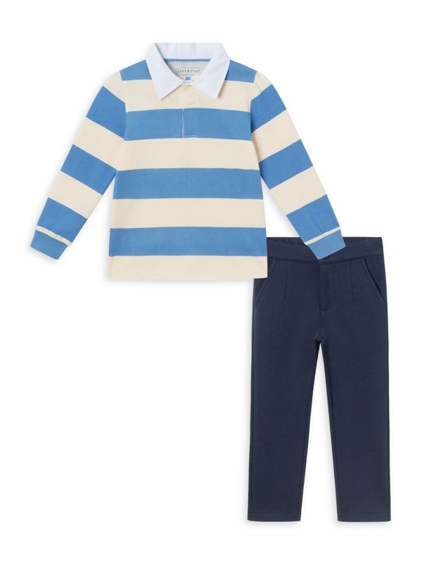 Little Boy's & Boy's 2-Piece Rugby Polo & Pique Pants Set Andy & Evan