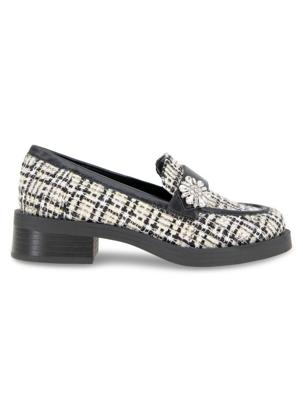 Colin Brooch Studded Tweed Loafers BCBGeneration