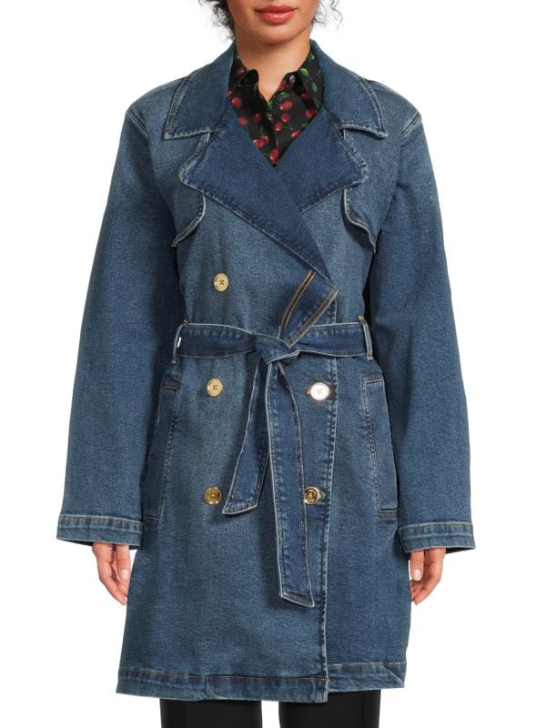 Double Breasted Denim Trench Coat Michael Kors