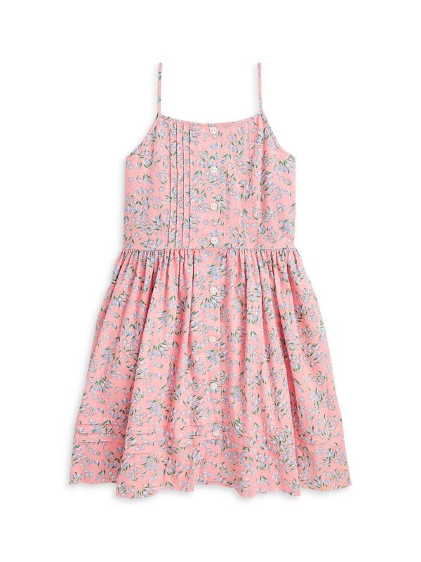 Girl's Floral Pleated Linen Blend Dress Ralph Lauren