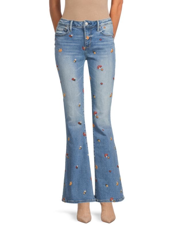 Farrah x Wonderland Mushroom-Floral Flare Jeans Driftwood