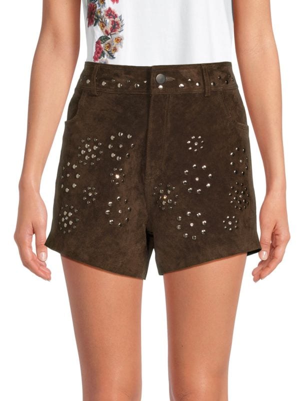 Floral Studded Suede Shorts Driftwood