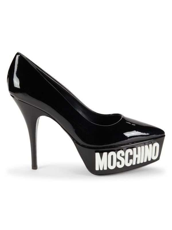 127MM Glossy Leather Platform Pumps Moschino