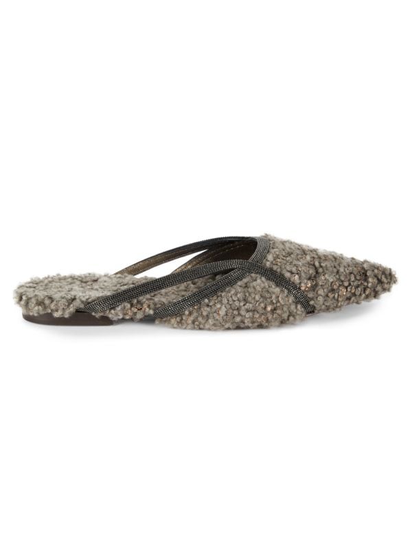 Embellished Lambskin Mules Brunello Cucinelli