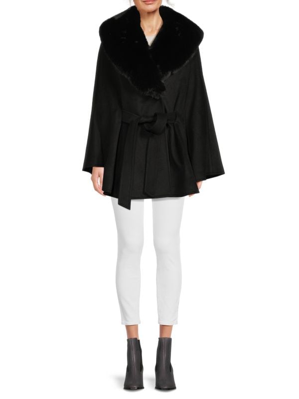 Faux Fur Wool Blend Belted Cape Sofia Cashmere